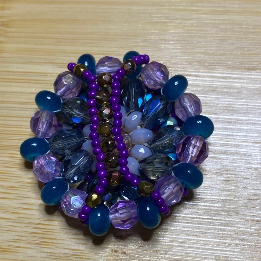 Purple and Blue Women's Beaded Ring Size 8